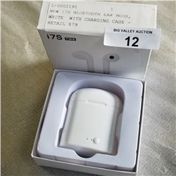 NEW I7S BLUETOOTH EAR BUDS, WHITE WITH CHARGING CASE - RETAIL $79