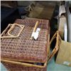 Image 1 : WICKER PICNIK BASKET W/ DISHES AND 3 PURSES