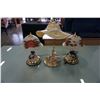 Image 1 : 2 PAINTED LAMPS AND BRASS LAMP W/ ART GLASS SHADE