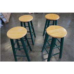 4 GREEN AND MAPLE ARM CHAIRS