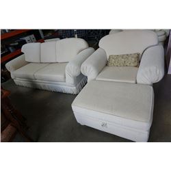 CONTEMPORARY SKYLAR PEPPLER ROLLED ARM SOFA, CHAIR, AND OTTOMAN