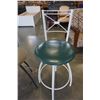 Image 3 : WHITE BAR STOOL W/ GREEN CUSHION AND GREY METAL SWIVEL CHAIR
