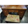 Image 2 : ANTIQUE WATERFALL DRESSER AND ANTIQUE STOOL W/ FLOWER CUSHION AND MIRROR