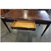 Image 3 : MAHOGANY OPEN DESK WITH LEATHER TOP AND POWER OUTLETS