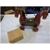 Image 1 : HAND CARVED FOLKLORE HORSE WAGON AND HAND CARVED BOX W/ CONTENTS