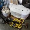 Image 1 : RV PROPANE TANK COVER, PROPANE TANK, A-FRAME JACK, AND PROPANE AUTO CHANGEOVER, CHAINS, ETC