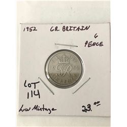 1952 Great Britain 6 Pence LOW MINTAGE Coin