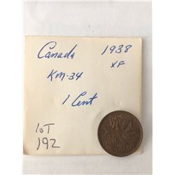 1938 Canada 1 Cent Extra Fine Grade