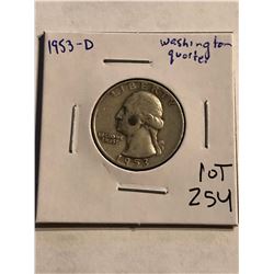 1953 D Washington Silver Quarter Nice Early US Coin