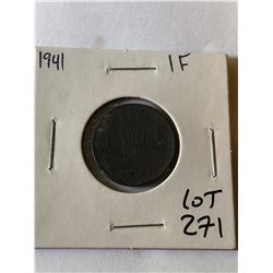 1941 WWII German 1 Pfenning Coin
