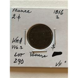 Rare 1856 France 2 Cent in Very Fine Grade