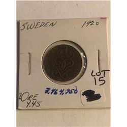 1920 Sweden 2 Ore Coin Nice Early Coin