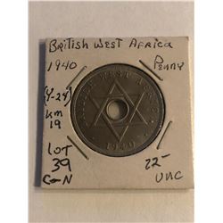 RARE 1940 British West Africa Penny Uncirculated Coin