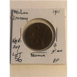 Early 1911 Great Britain 1/2 Penny in Extra Fine Grade Coin