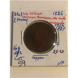RARE Very Early 1826 Great Britain 1/2 Penny DD Struck Obverse/Reverse Very Fine Coin