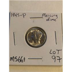 Rare 1945 P Silver Mercury Dime in MS66+ High Grade