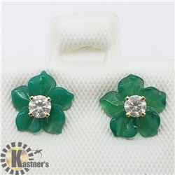 14K DIAMOND GREEN AGATE EARRINGS