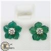 Image 1 : 14K DIAMOND GREEN AGATE EARRINGS