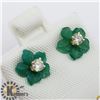 Image 2 : 14K DIAMOND GREEN AGATE EARRINGS