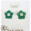 Image 3 : 14K DIAMOND GREEN AGATE EARRINGS