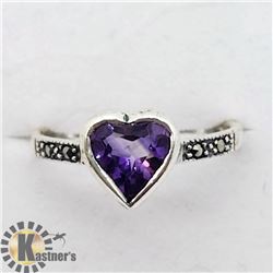 SILVER AMETHYST MARCASITE RING