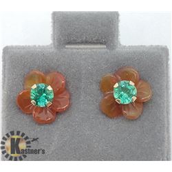 10K EMERALD ORANGE AGATE EARRINGS
