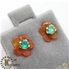 Image 2 : 10K EMERALD ORANGE AGATE EARRINGS
