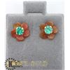 Image 3 : 10K EMERALD ORANGE AGATE EARRINGS