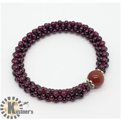 SILVER GARNET & RED AGATE BEAD BRACELET