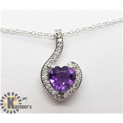 SILVER HEART SHAPED CZ PENDANT W/ CORD NECKLACE