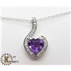 Image 1 : SILVER HEART SHAPED CZ PENDANT W/ CORD NECKLACE