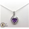 Image 2 : SILVER HEART SHAPED CZ PENDANT W/ CORD NECKLACE