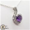 Image 3 : SILVER HEART SHAPED CZ PENDANT W/ CORD NECKLACE