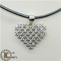 SILVER HEART SHAPED CZ PENDANT W/ CORD NECKLACE