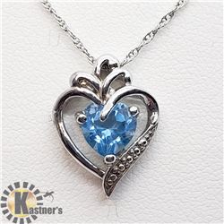 SILVER BLUE TOPAZ PENDANT W/ CHAIN NECKLACE