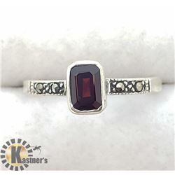 SILVER GARNET AND MARCASITE RING