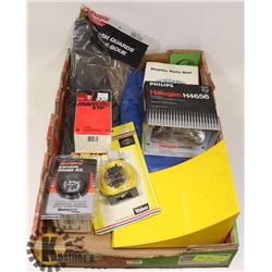 FLAT OF ASSORTED INCL WHEEL CHOCK, VACUUM GAUGE