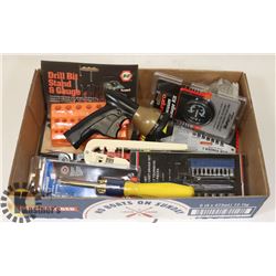 FLAT OF ASSORTED TOOLS AND MORE.