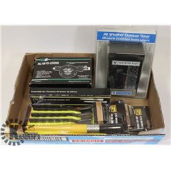 FLAT OF ASSORTED INCL DRILL PUMP, ALL WEATHER