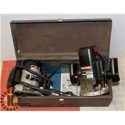 BLUE AND GREY TOOL BOX CONTAINING 2 ROUTERS