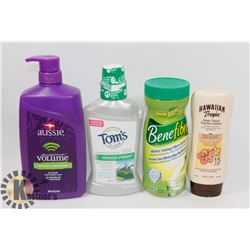 BAG WITH SHAMPOO, SUNSCREEN, AND MORE