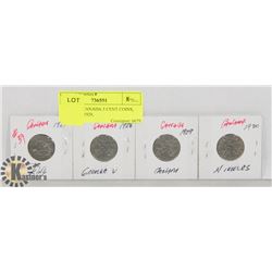 LOT OF 4  CANADA 5 CENT COINS, 1927, 1928, 1929,