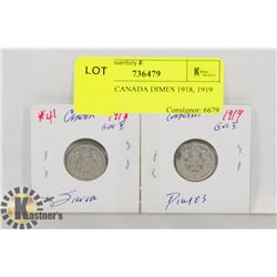 LOT OF 2 CANADA DIMES 1918, 1919