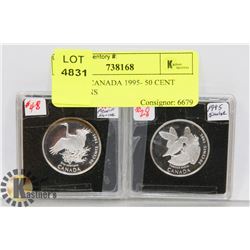 LOT OF 2 CANADA 1995- 50 CENT BIRD COINS