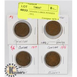 LOT OF 4 CANADA LARGE PENNIES 1917, 1918, 1913,