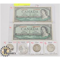 LOT OF CANADA CURRENCY, 1954 $1 BILLS, 1958