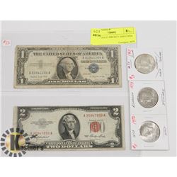 LOT OF USA CURRENCY AND COINS