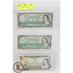 LOT OF 3 CANADA $1 BILLS 1954,1967,1973