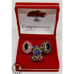 LOT OF 3 WOMAN INLAID MULTICOLOR STONE CRYSTAL