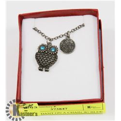 OWL PENDANT ON A CHAIN W/ BLUE EYES